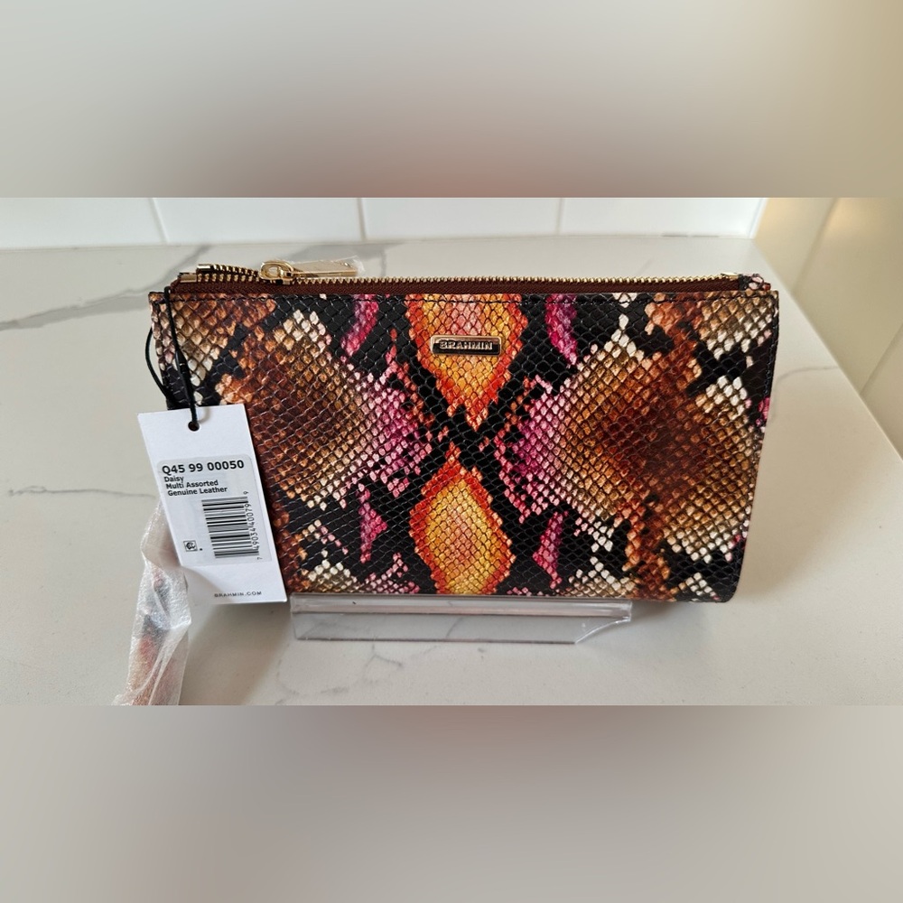 Brahmin Daisy Snakeskin Clutch genuine leather